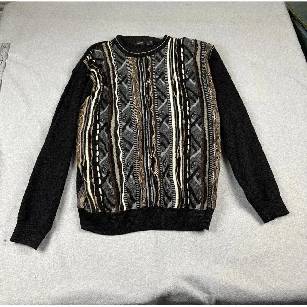 Vintage GACHU Coogi Style 3D Knit Sweater Size 2XL Cosby Biggie Dadcore